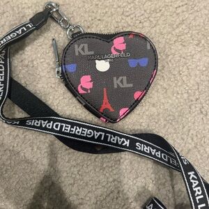 Karl Lagerfeld Heart Coin Pouch with Pink and Blue Accents